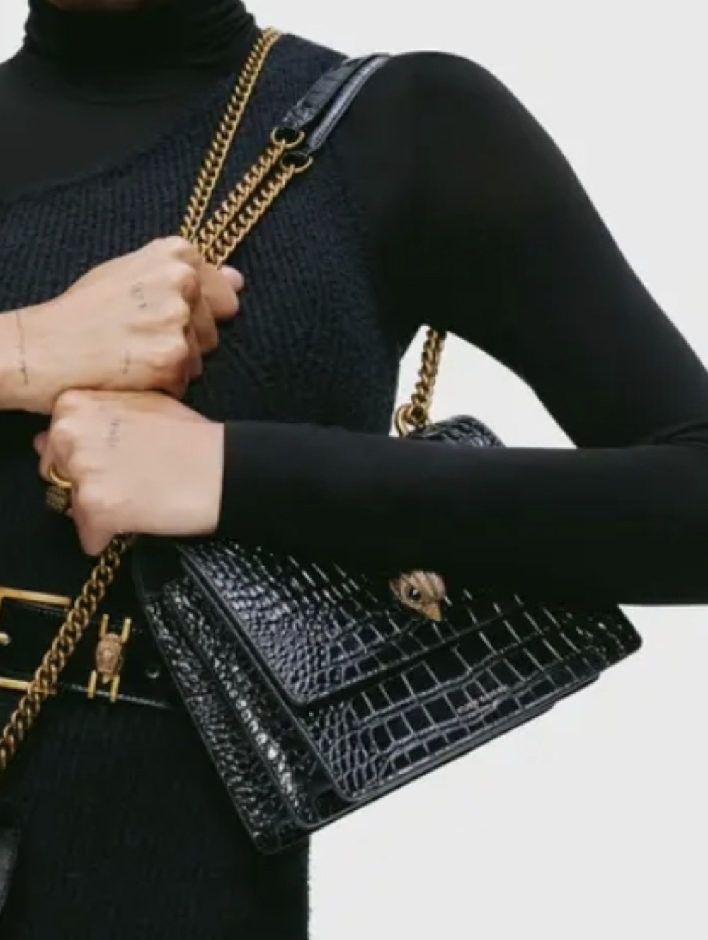 ✨️ Kurt Geiger ✨ Black Croc-Embossed Chain Crossbody Bag with Gold Hardware NWT